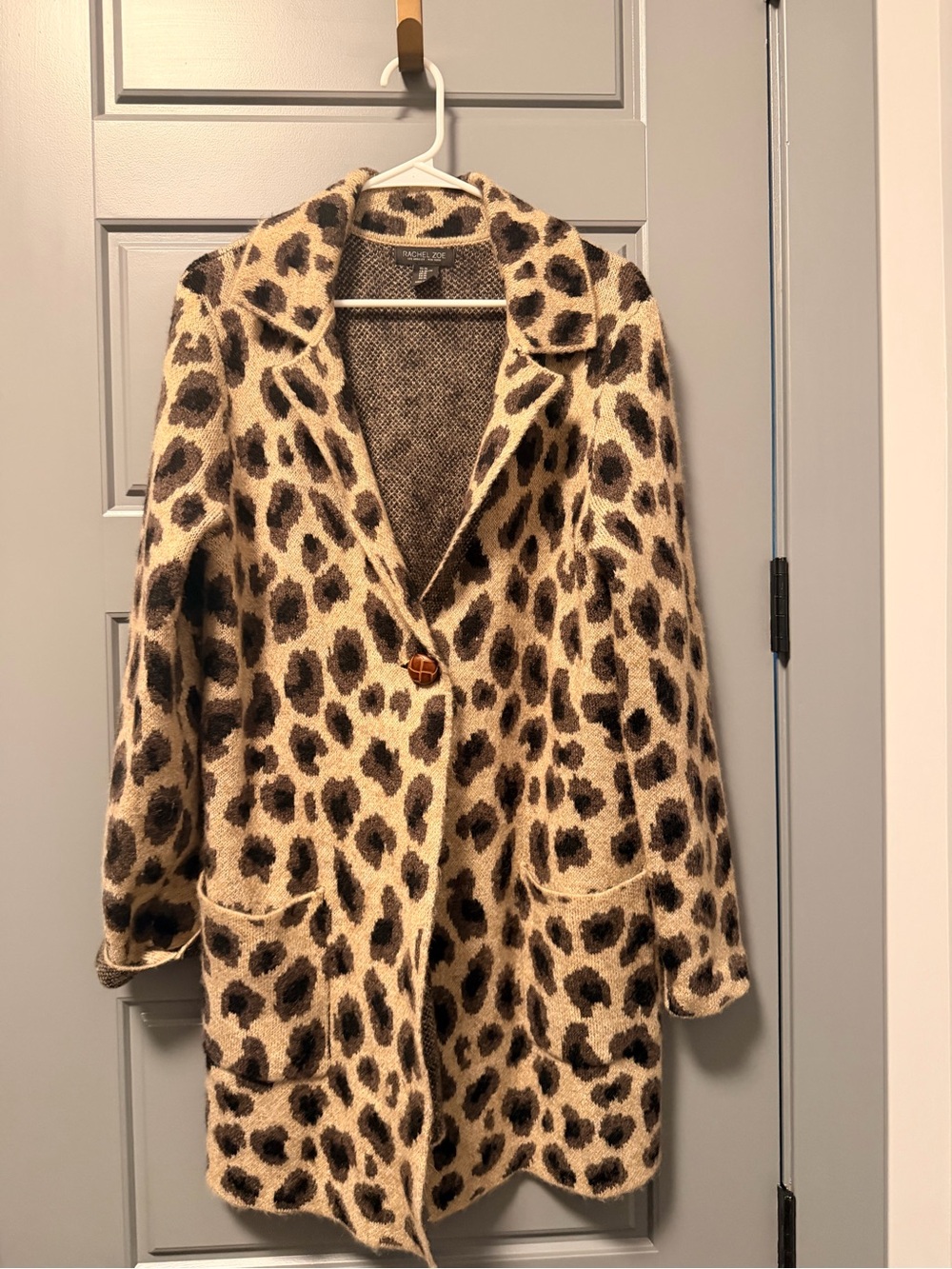 Rachel Zoe Leopard-Print Wool-Blend Long Cardigan XL
